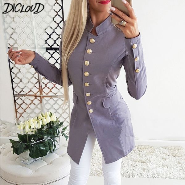 

mandarin collar casual long blazer women single breasted pockets solid tight slim suits female plus size long blazer ladies xl, White;black