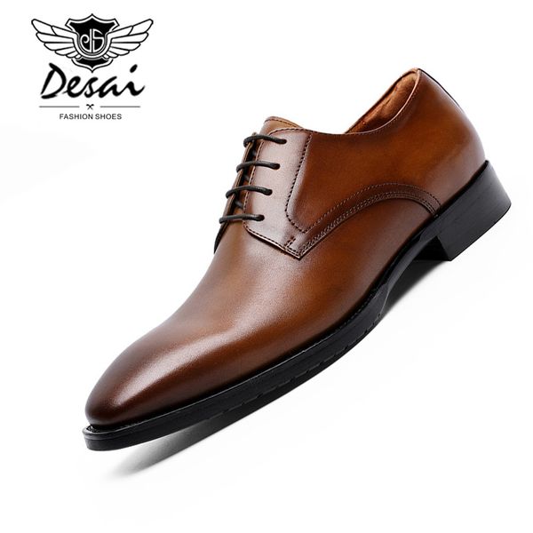 

desai 2019 mens formal shoes genuine leather oxford shoes men business dress waxing lace up elegant handmade wedding, Black
