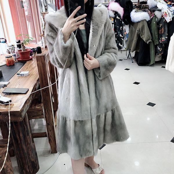 

2018 new mink coat long import whole winter fur coat the fashion, Black