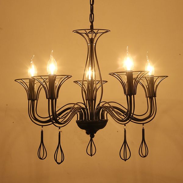 Acheter Retro Black Metal Chandelier Cage à Oiseaux Suspension Led Lampe Creative 6 Têtes Lampes Suspendues Rétro Jardin Bar éclairage à La Maison