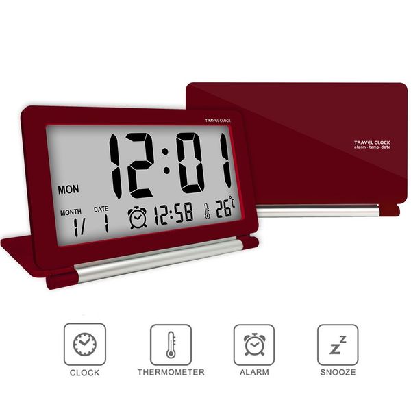 

alarm clock travel clock multifunction silent temperature date time lcd digital large screen folding desk