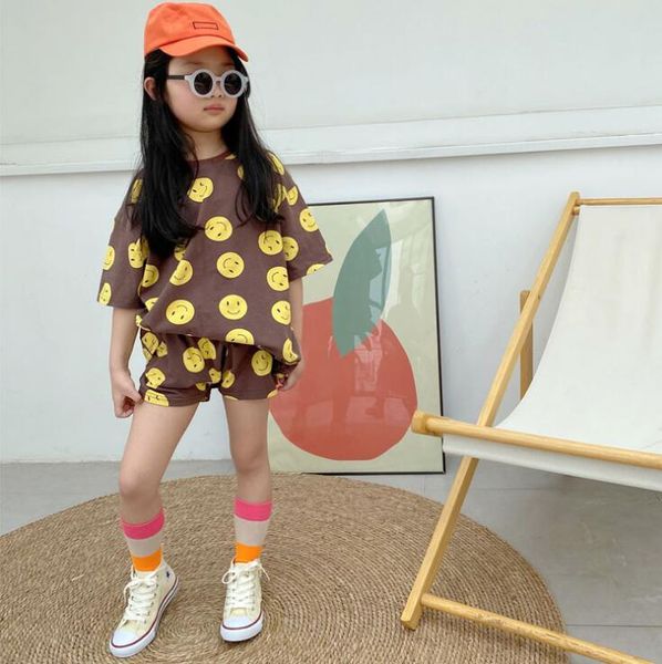 

2020 new girls 2 pcs set t-shirt+shorts fashion summer cotton girls suit 2-7 years hv294, White