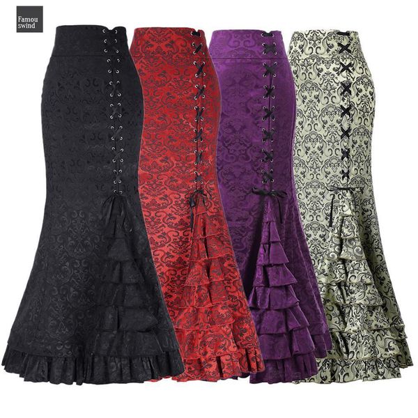 

новая юбка женщин сексуальный gothic vintage long mermaid цветочные печати ерша узелок maxi bodycon тонкий элегантный длинные юбки, Black