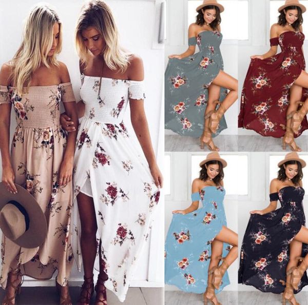 

Off houlder floral boho dre 8 color women ummer beach party maxi dre floral print chiffon long maternity dre e ooa6510