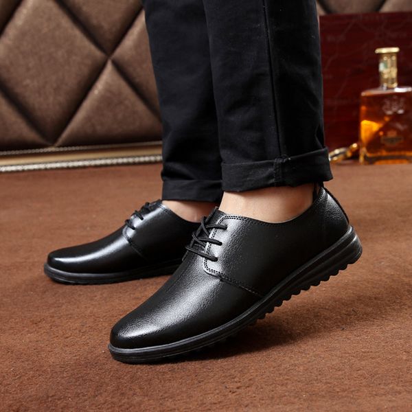

leisure concise wedding shoes men lace-up sewing pointed toe formal dress shoes low spring autumm oxfords, Black
