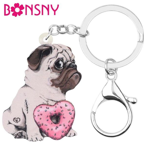 Pug Puppy Dog with Angel Wings Pink Heart Love Metal Keychain Key Chain Ring