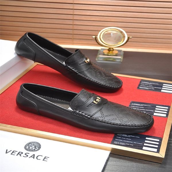 

stylish luxury men's beanie shoes leather soft-soled casual shoes trend lazy leather shoes men's driving men's shoe size 39-4, Black