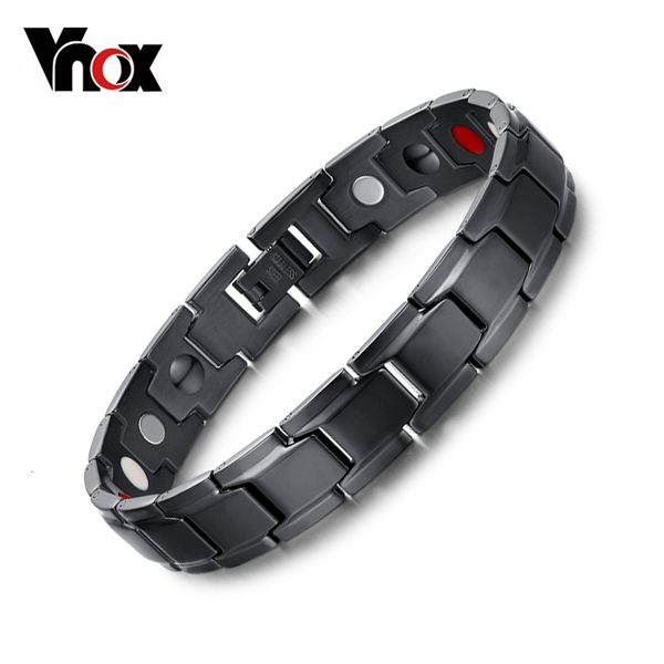 

vnox health magnetic bracelet men jewelry black stainless steel chain adjustable box, Golden;silver