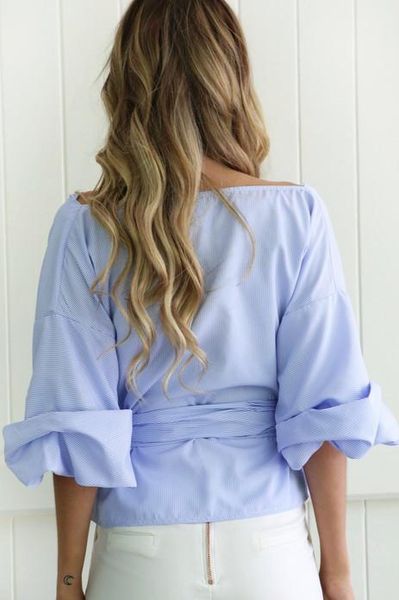 

design deep v neck summer short womens blouse shirt off shoulder latern sleeves big crossing with bow pepulm, White