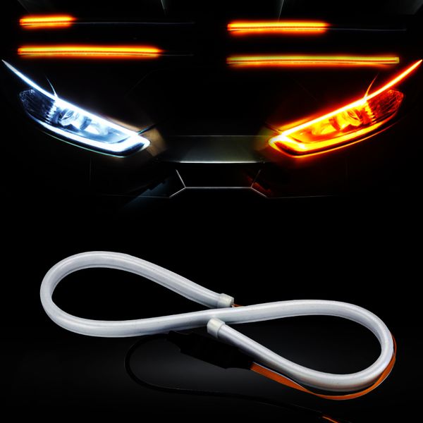 

2pcs led flexible tube strip light daytime running light angel eyes drl yellow flowing turn signal car tuning universial