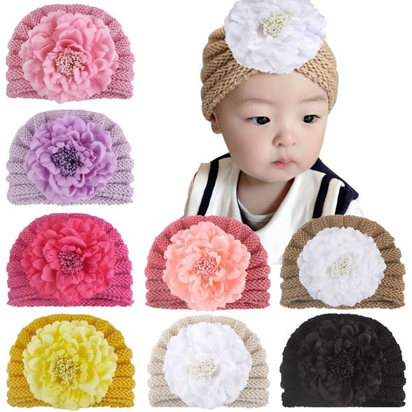 

baby winter knit hats 8 colors flower keep warm crochet hats newborn girls hat kids winter caps 07, Yellow