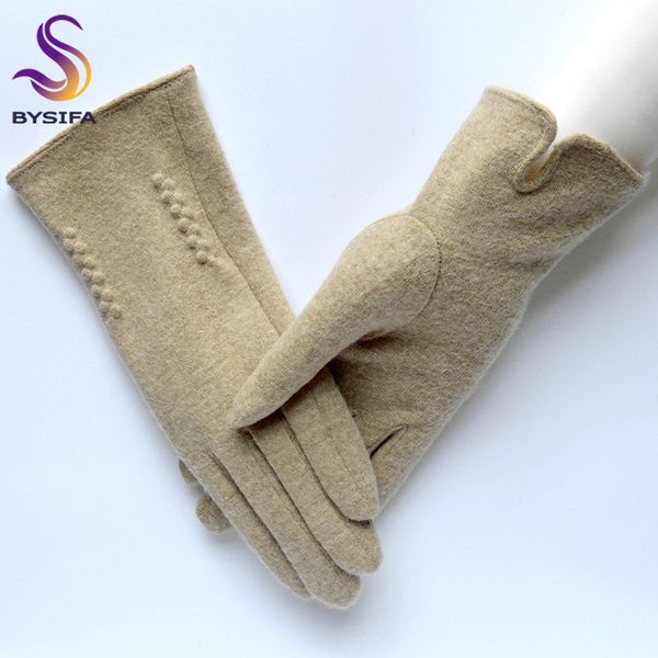 

bysifa] beige women wool mittens gloves fashion trendy opening design female gloves elegant thick warm soft, Blue;gray