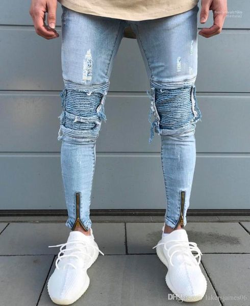 

color button fashion style fold casual apparel summer hip hop pants mens new designer hole jeans solid, Blue
