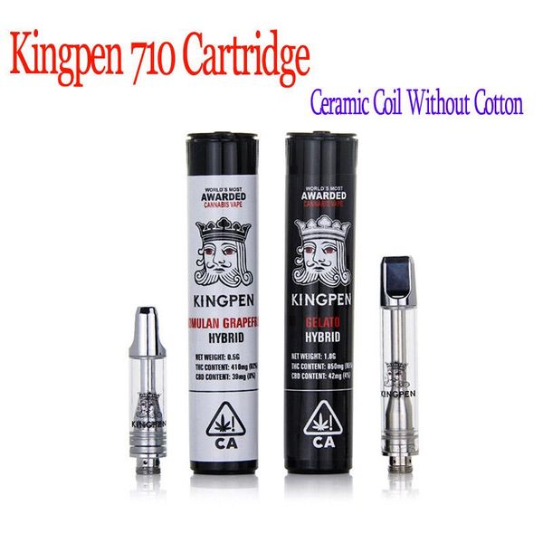 

wholesal 710 Kingpen Cartridge .5ml 1.0ml Wickless Horizontal Ceramic Coil Glass King Pen Thick Oil Vape Cartridges With All Flavors Sticker