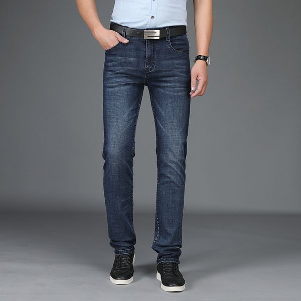 

весна новый бренд мужской джинсы мода диких casual denim брюки темно-синий бизнес классический худощавое мужские длинные штаны, Blue