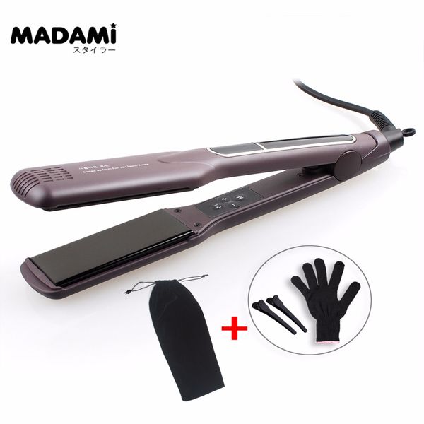 

korean hair flat iron wide plate ceramic hair straightener 1/2 inch dual voltage 3d floating styling tools, Black