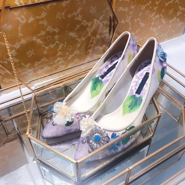 

spring adorable gauze lavender crystal flower leaf high heels shoes luxury women designer shoes bridal wedding shoes size 34 to 41, Black