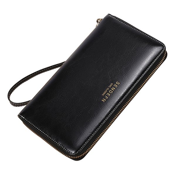 

fashion women long leather wallet large capacity zipper wristlet wallet travel checkbook phone case for lady coin purse, Red;black