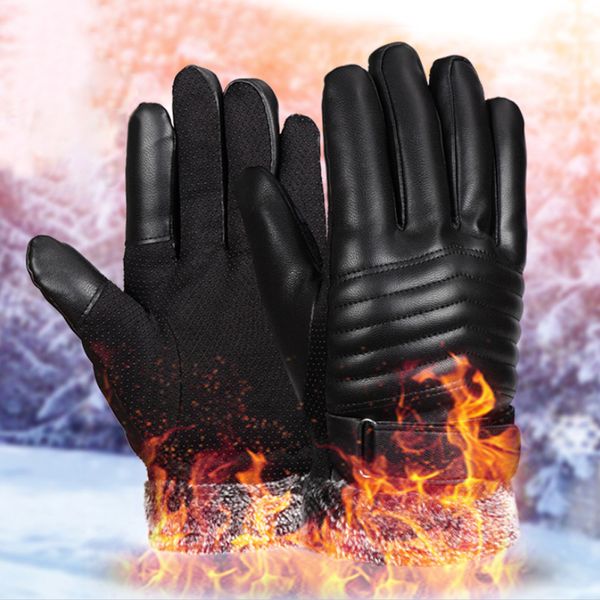 

1 pair winter thickened touch screen cycling gloves warm wind proof riding full finger running outdoor sports non slip, Black
