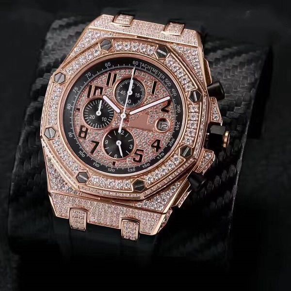 

luxury men's sports mechanical watch marine series limited edition 42 mm full with diamond rubber band multifunctional men's watch, Slivery;brown