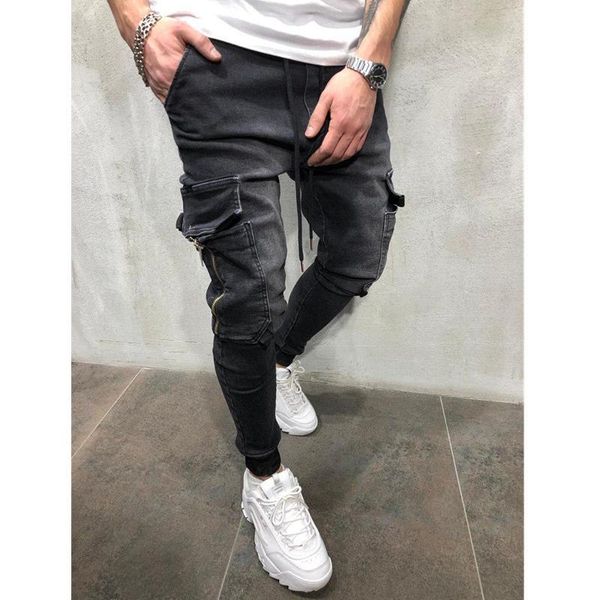

design men clothes hip hop sweatpants skinny motorcycle denim pants zipper designer black jeans mens casual men jeans trousers ing, Blue