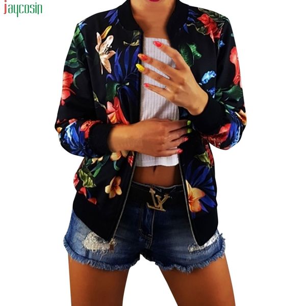 

jaycosin ladies jacket womens 2019 printing zipper cardigan lapel long sleeve baseball coats and jackets women coats casual new, Black;brown