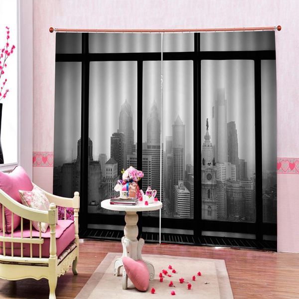 

nature art print, drapes living room bedroom decor 2 panels hookswindow curtains black and white building