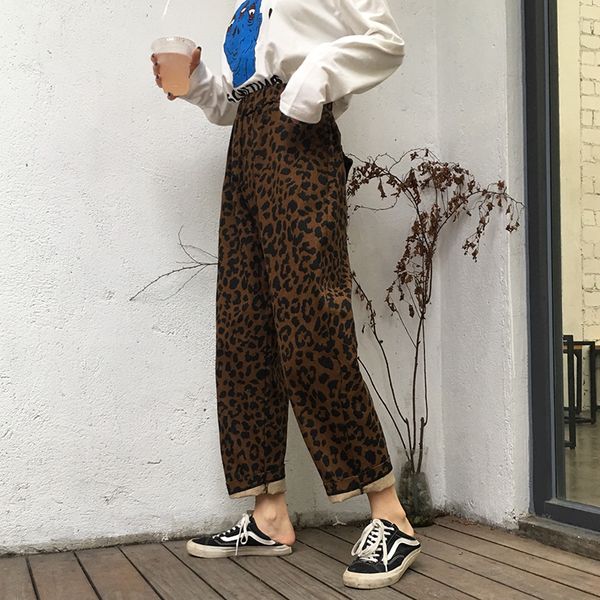 

new women's clothing chic ulzzang fashion hipster korean harajuku spring fall loose bf vintage leopard casual harem pants women, Black;white
