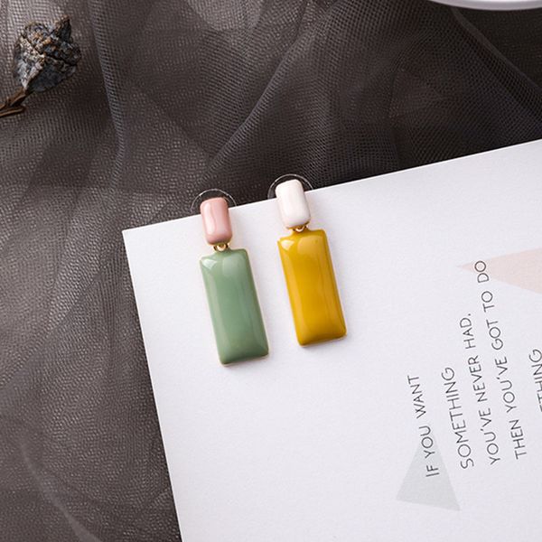 

trendy geometric colorful asymmetric square long drop earrings for women personality sweet summer new girls pendientes, Silver