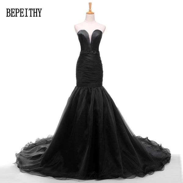 

bepeithy evening dresses sweetheart beading black mermaid organza long train formal gown robe de soiree 2019, White;black
