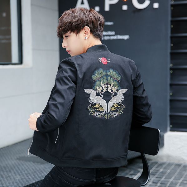 

2019 fashion jacket men chinese style embroidery slim fit brand clothing autumn spring jackets men plus size m-4xl outercoats, Black;brown