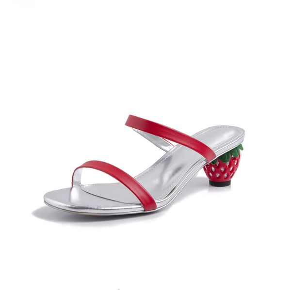 

2019 summer women's slippers thin belt fashion strawberry high heel sandals comfortable female slippers, Black
