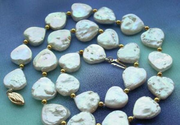 

necklace +++17" 9mm white heart freshwater pearl bead necklace, Silver