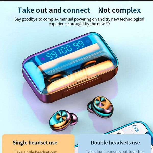 

2016 f9 5 tws bluetooth 50 sports earphone true wireless touch earphones 9d stereo music waterproof headset with mic led display pdm cases20