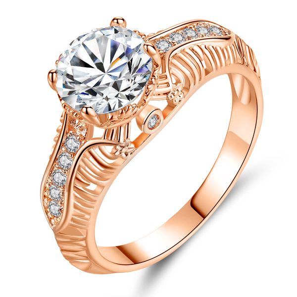 

rhinestones wedding ring for women lovers simple cubic zirconia rose gold color fashion jewelry, Silver