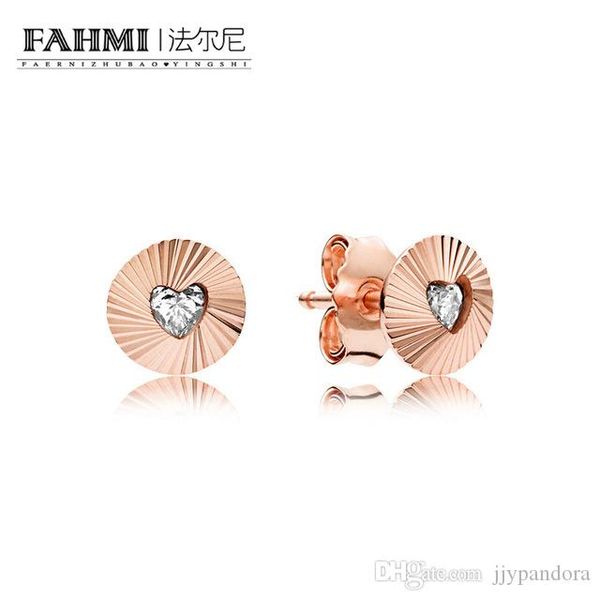 

fahmi 100% genuine 925 sterling silver rose vintage fans earring studs 287297cz original women's jewelry, Golden;silver