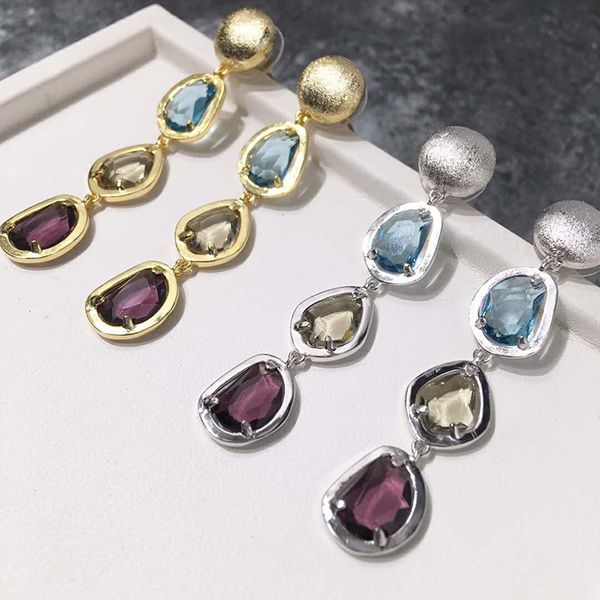 

new luxury charms mixed 3 colors water droplets real crystal long style drop earrings famous jewelry for women, Silver