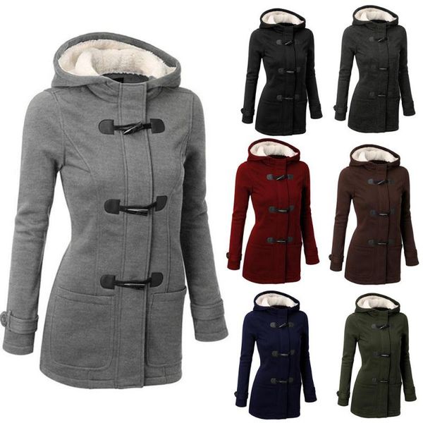 

winter coat women 2019 female clothes long hooded coat solid parkas plus size overcoat zipper horn button outwear, Black