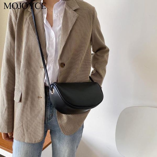

solid pu leather handbag fashion small half moon shaped semicircle women travel messenger shoulder bag shopping crossbody bag