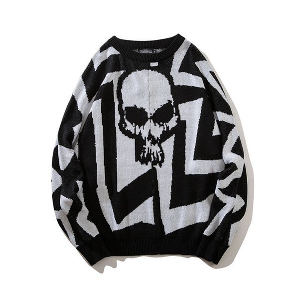 

Skull Print Sweater Mens Hip Hop Casual Pullover Mens Fashion Loose Long Sleeve Sweater Red Black
