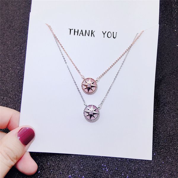 

корейский лаки восьмиконечная звезда компас ожерелье для женщин золото серебро цепи мода свитер себе ожерелье ювелирные изделия, Silver