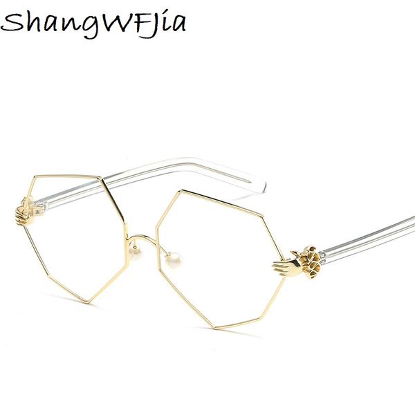 

2019 pearl nose pad eye glasses frame men women new personality irregular eyeglasses metal prescription spectacle, White;black