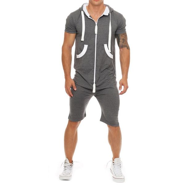

summer casual men tracksuit jumpsuit male workout overalls short sleeve sweatshirt hoodies and joggers shorts romper sportwear, Black;blue