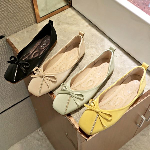

big size 35-43 spring woman shoes butterfly knot slip on shoes women loafers ballet flats 2020 new style ladies, Black
