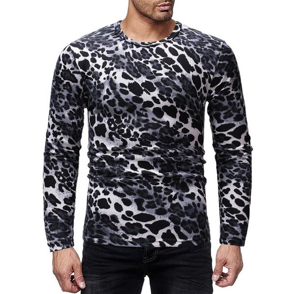 

men o neck leopard long sleeve t shirt fashion slim fit male tee shirt homme 2019 streetwear funny men hip hop t shirts, White;black