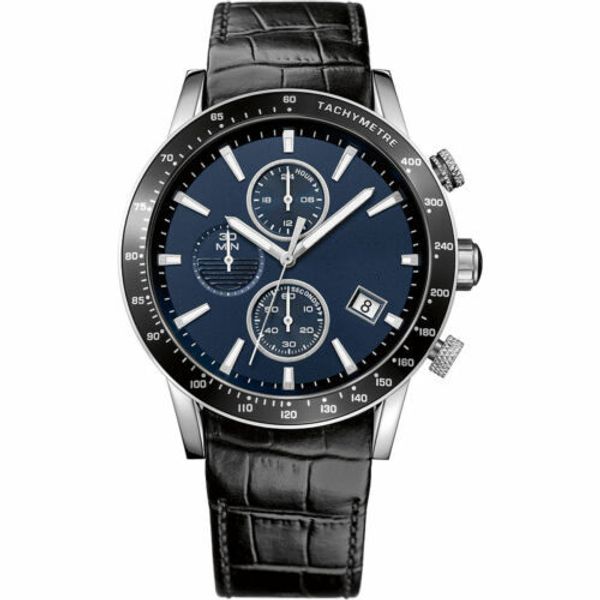 

новые мужские часы 1513391 черный кожаный ремешок синий циферблат с хронографом для мужчин, Slivery;brown