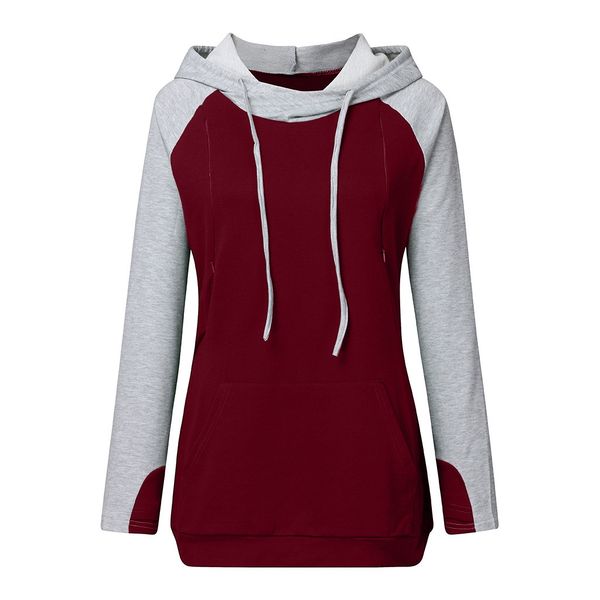 

women pregnant nusring maternity long sleeve splicing pullover hooded, White