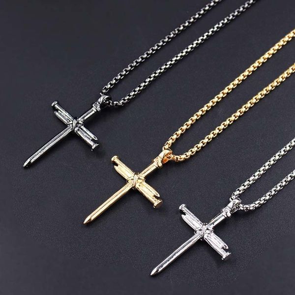 

men jewelry stainless steel nail rope cross pendant nail necklaces, Silver