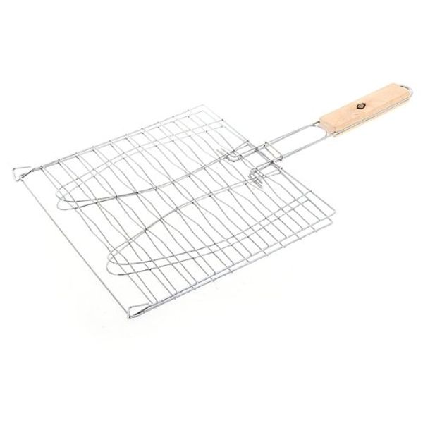 

triple fish grilling basket barbecue tool 17.3 inch silver tone