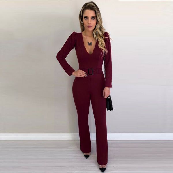 Womens v Neck Jumpsuit Sexy Romper Bodycon Playsuit Calças Longas Calças Formal Terno / por